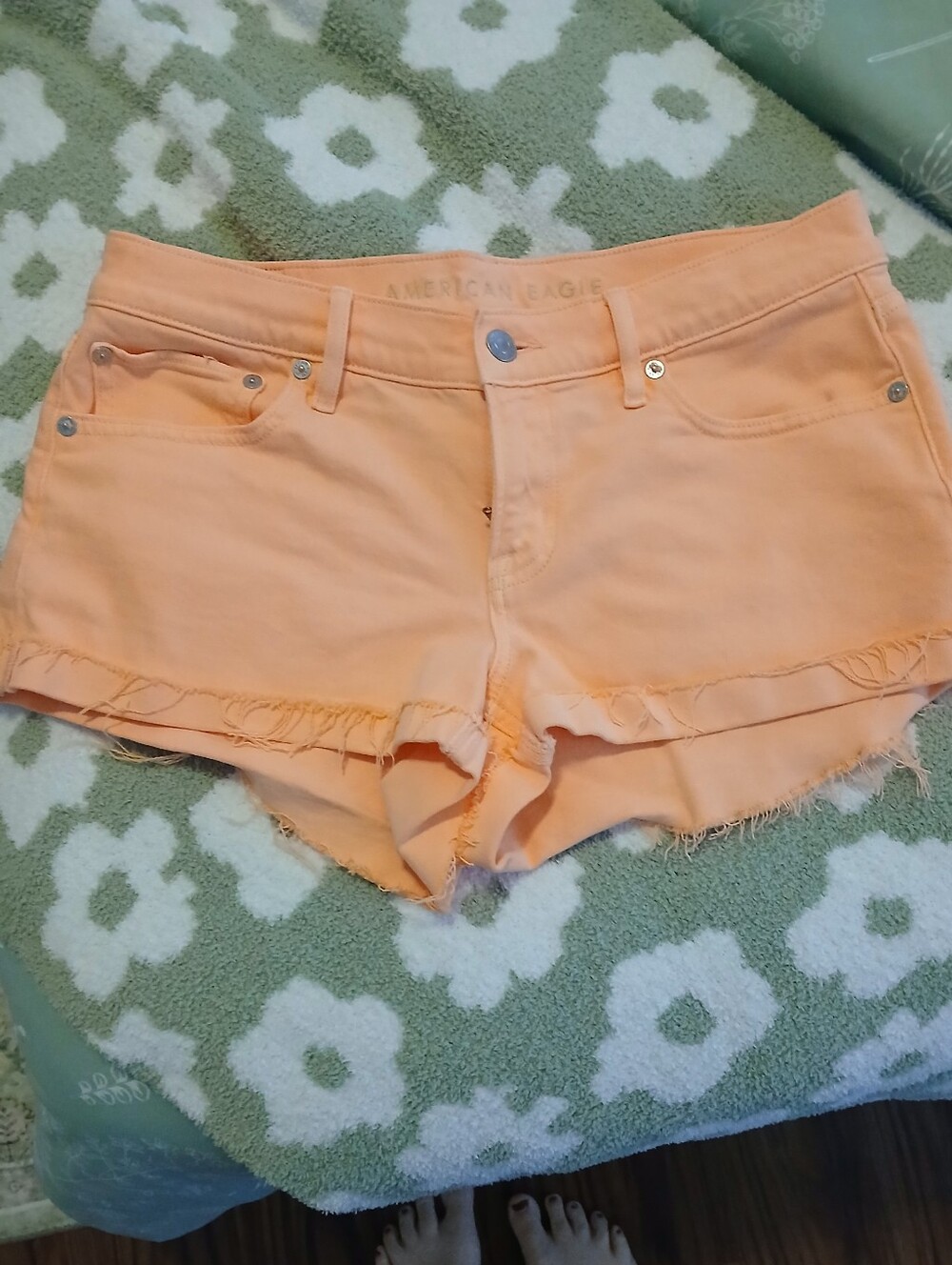 American Eagle Outfitters Peach-Orange Frayed Denim Shorts